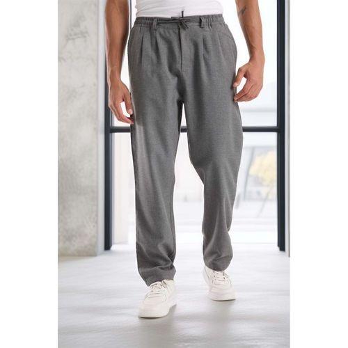 Bezayağı Kumaş Relax Fit Duble Paça Jogger Pantolon - Gri