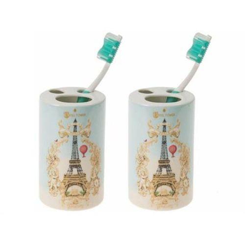 2 Adet Seramik Diş Fırçalık Romantik Yeşil Model 7X7X11Cm Banyo Seti