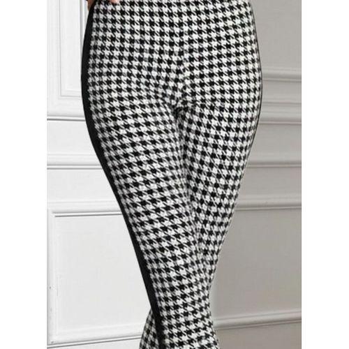 Kadın Yüksek Bel Kaz Ayağı Desenli Yanları şeritli Dalgıç Pantolon