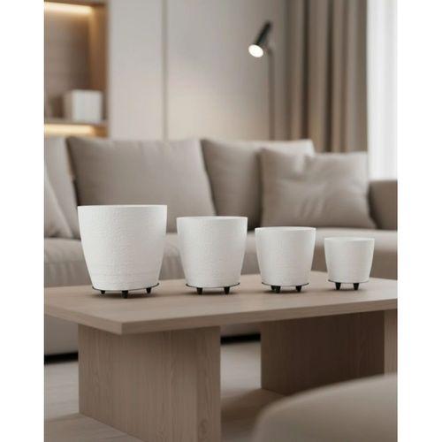 4’lü 3d Beyaz Ayaklı Saksı Seti Modern Minimal Dekoratif Vazo