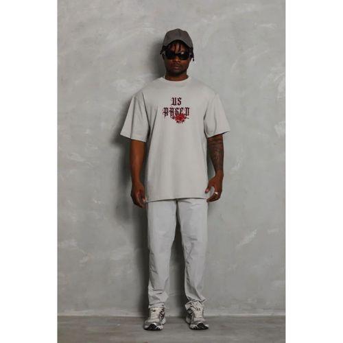 ERKEK Oversize Baskılı Bisiklet Yaka T-Shirt - Gri