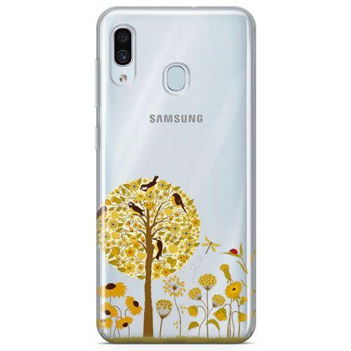 Samsung Galaxy A40 Kılıf Sarı Ağaç Ve Kuşlar Arka Kapak Koruma Desenli Full Koruyucu