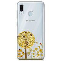 Samsung Galaxy A40 Kılıf Sarı Ağaç Ve Kuşlar Arka Kapak Koruma Desenli Full Koruyucu