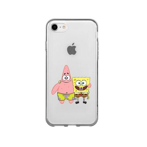 iPhone 8 Sünger Ve Patrick Star Desenli Premium Şeffaf Silikon Kılıf