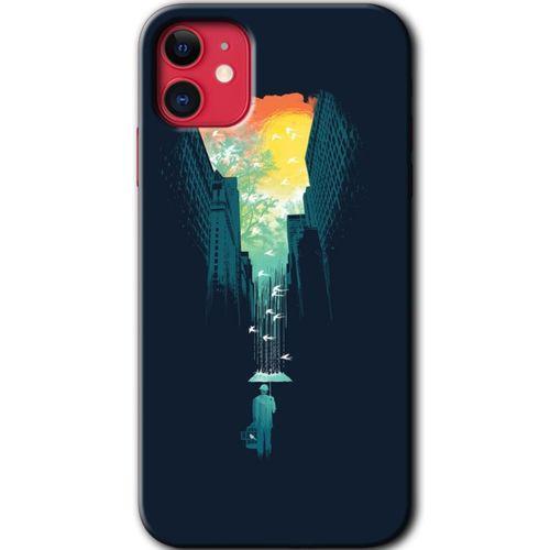 iPhone 11 Kılıf Kapak - City Bird Sky +Hayalet Ekran Yandan Gözükmez