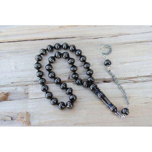 Oltu Taşı Şalgami Kesim Taç İşleme İşlemeli Tespih