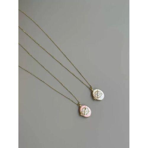 İncili Etnik Desen Kapaklı Kolye - Pembe