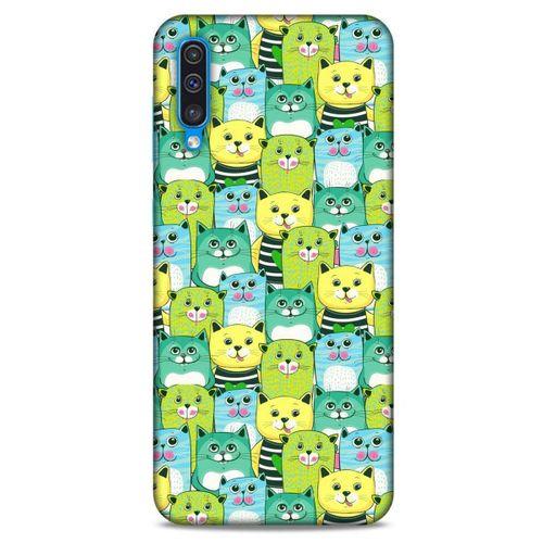 Lopard Samsung Galaxy A30s Uyumlu Kılıf Kediler (37) Silicone Cover Mavi Sarı