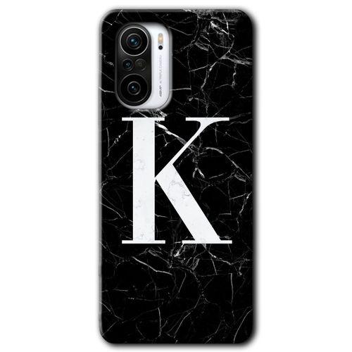 Potkal Hediye Fabrikası Xiaomi Redmi K40 Pro Kılıf HD Desen Baskılı Arka Kapak - Siyah Mermer Desenli K Harfi