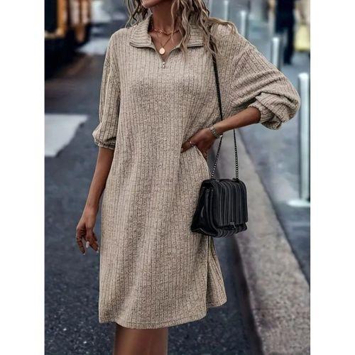 Kadın Uzun Kollu Polo Yaka Fermuar Detaylı şardonlu Kaşkorse Mini Boy Elbise