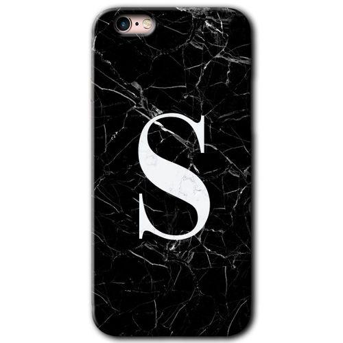 iPhone 6 HD Baskılı Kılıf + 9D Tam Ekran Koruyucu - Siyah Mermer Desenli S Harfi