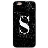 iPhone 6 HD Baskılı Kılıf + 9D Tam Ekran Koruyucu - Siyah Mermer Desenli S Harfi