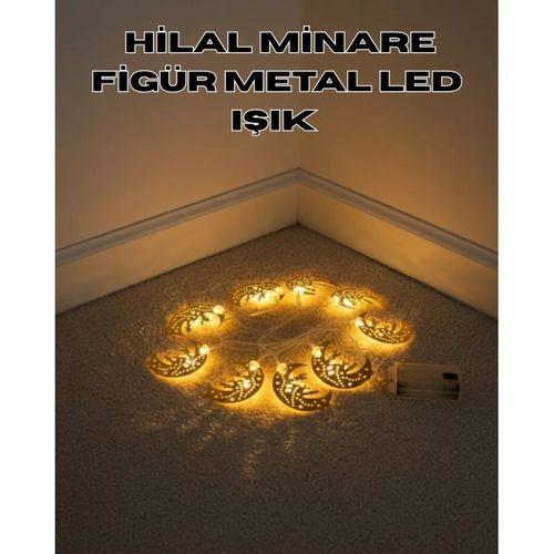 Dekoratif Minareli Hilal Led Işık Metal Gövdeli Ramazan Aydınlatma