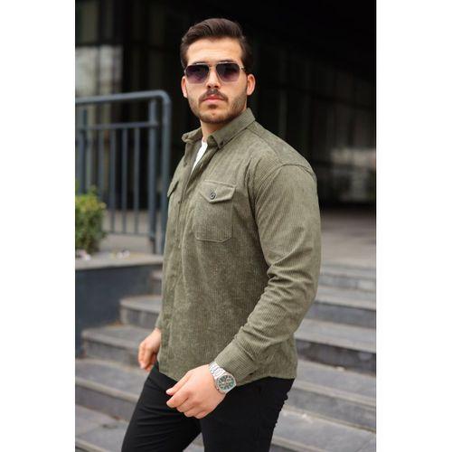 Erkek Uzun Kollu Cepli Kadife Gömlek