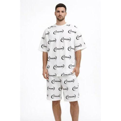 Erkek Oversize Ön Ve Arka Baskılı Tişört Şort Takım Rahat Kalıp Yazlık Günlük Kombin - Beyaz