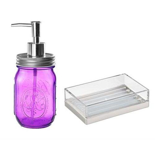 Pembe Cam Sıvı Sabunluk Ve Akrilik Sabunluk 2 Li Banyo Seti