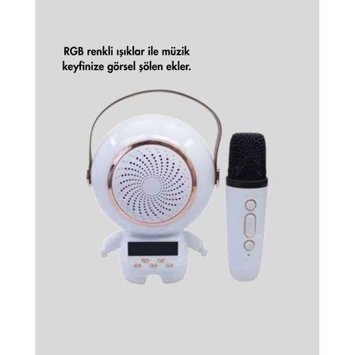 Astronot Tasarımlı Bluetooth Speaker Ve Kablosuz Mikrofon Karaoke Seti