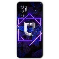 Oppo Reno 6 Kılıf HD Desen Baskılı Arka Kapak + Temperli Cam - Dark Neon Yaprak Ü Harfi