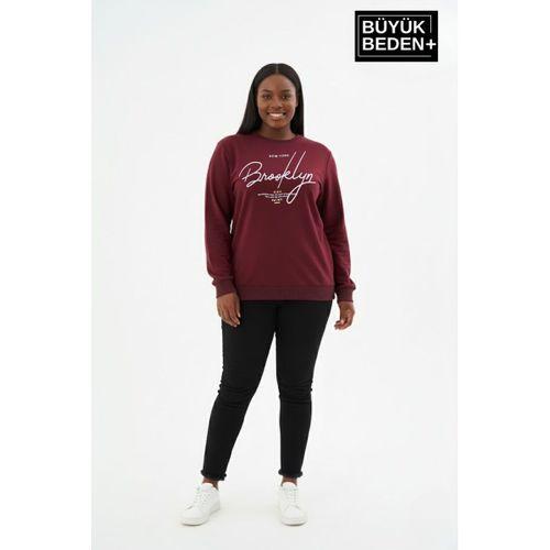Kadın Büyük Beden El Yazılı Brooklyn Baskılı Bisiklet Yaka İnce Sweatshirt SPR26BSWK956-6