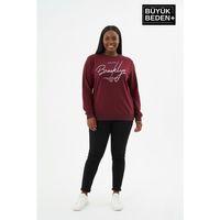 Kadın Büyük Beden El Yazılı Brooklyn Baskılı Bisiklet Yaka İnce Sweatshirt SPR26BSWK956-6