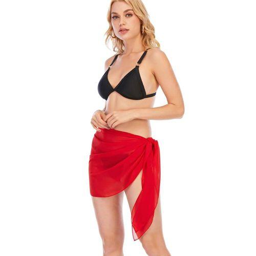 Kadın Kırmızı Transparan Belden Bağlamalı Pareo