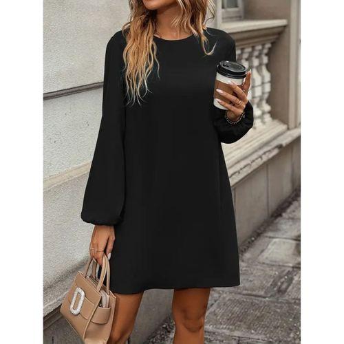 Kadın Uzun Kollu Yuvarlak Yaka Mini Ithal Krep Elbise