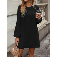 Kadın Uzun Kollu Yuvarlak Yaka Mini Ithal Krep Elbise