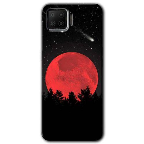 MRCİLETİSİM Oppo A73 Kılıf Baskılı Kapak - Kanlı Ay + 5D Tam Kaplayan Cam