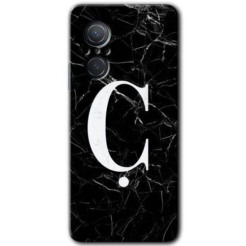 Huawei Nova 9 SE Kılıf HD Desen Baskılı Arka Kapak+Temperli Cam - Siyah Mermer Desenli Ç Harfi