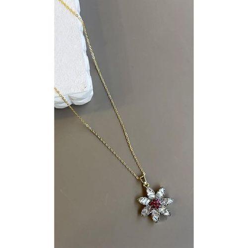 Taşlı Çiçek Kolye - Altın