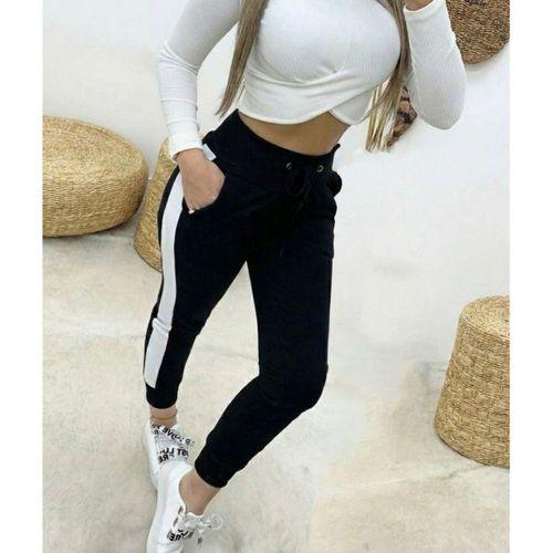 Kadın Yüksek Bel Kuş Gözü Detaylı Bağcıklı Yan şeritli Viskon Iki Iplik Eşofman Altı