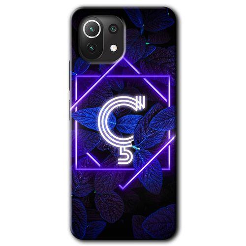BeRa Aksesuar Xiaomi Mi 11 Lite Kılıf Baskılı Kapak - Dark Neon Yaprak Ç Harfi +Tam Kaplayan Mat Seramik