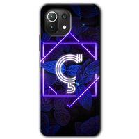 BeRa Aksesuar Xiaomi Mi 11 Lite Kılıf Baskılı Kapak - Dark Neon Yaprak Ç Harfi +Tam Kaplayan Mat Seramik