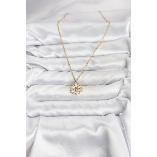 316L Çelik Zincir Gold Renk Lotus Model Zirkon Taşlı Kadın Kolye