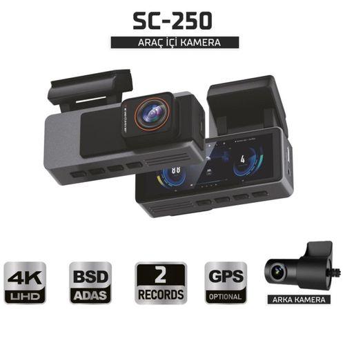 Sentinel SC-250 4K UHD Araç İçi Kamera | ADAS & BSD, Wi-Fi, GPS Opsiyonel, 170° Geniş Açı, 24 Saat Park Modu