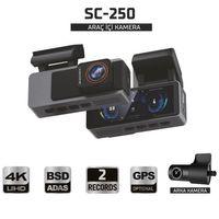 Sentinel SC-250 4K UHD Araç İçi Kamera | ADAS & BSD, Wi-Fi, GPS Opsiyonel, 170° Geniş Açı, 24 Saat Park Modu