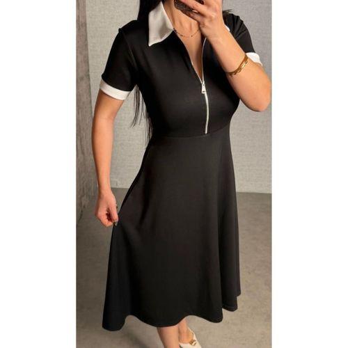 Kadın Kısa Kollu Ribana Ve Fermuar Detay Midi Boy Elbise