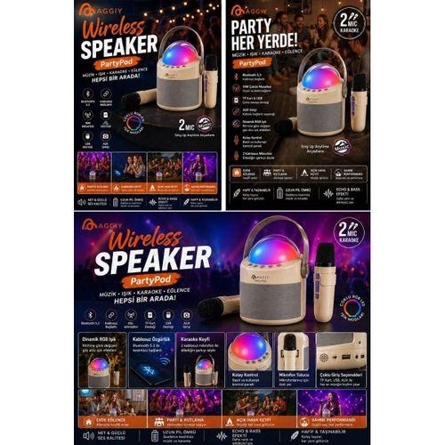 Partypod Bluetooth 5.3 Destekli Çok Fonksiyonlu Kablosuz Mikrofon Ve Hoparlör