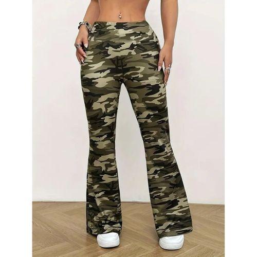 Kadın Yüksek Bel Kamuflaj Desenli Dalgıç Tayt