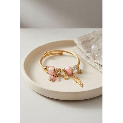 Kelebek Model Gold Renk Pembe Charmlı Bileklik