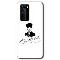 Huawei P40 Pro Kılıf HD Desen Baskılı Arka Kapak - Kemal Atatürk İmza + Kırılmaz Cam
