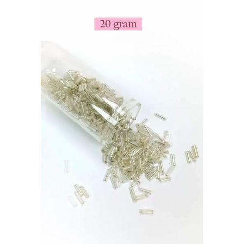 Uzun Boru Kesme Boncuk Çap 2mm Uzunluk 10 mm - 20 Gram - Gümüş - BNC232