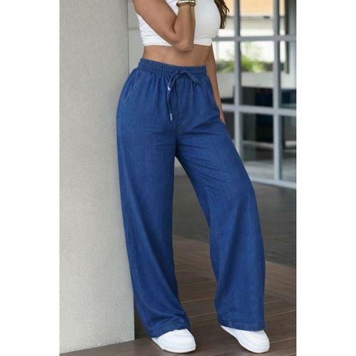 Kadın Yüksek Bel Lastikli Bağcıklı Kot Pantolon