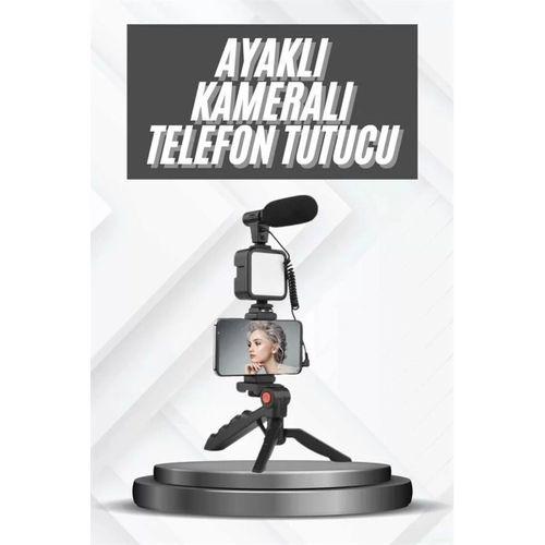 Telefon Tutucu Mikrofonlu Işıklı Youtuber Video Kayıt