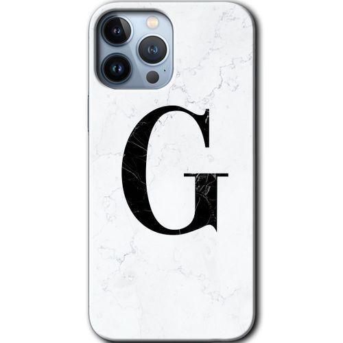 BeRa Aksesuar iPhone 13 Pro Max Kılıf Baskılı Kapak - Beyaz Mermer Desenli G Harfi +Tam Kaplayan Mat Seramik