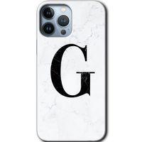 BeRa Aksesuar iPhone 13 Pro Max Kılıf Baskılı Kapak - Beyaz Mermer Desenli G Harfi +Tam Kaplayan Mat Seramik