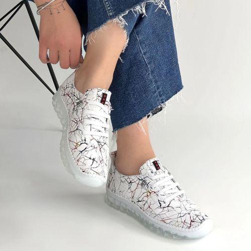 Kinte Beyaz Desenli Deri Bağcıklı Spor Ayakkabı