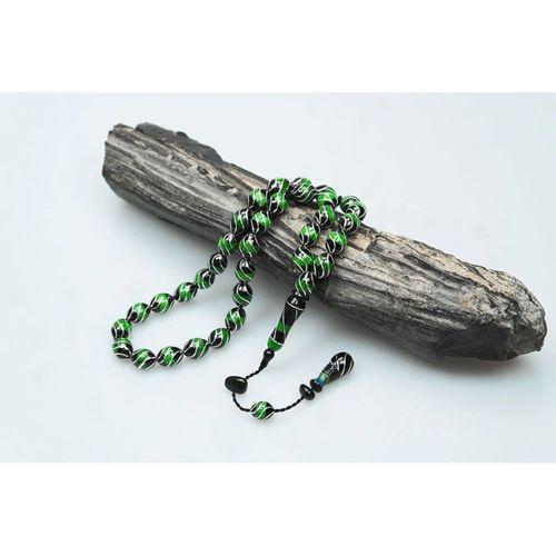 Oltu Taşı Ve Yeşil Galalith Çeşmi Bülbül İşlemeli Tespih