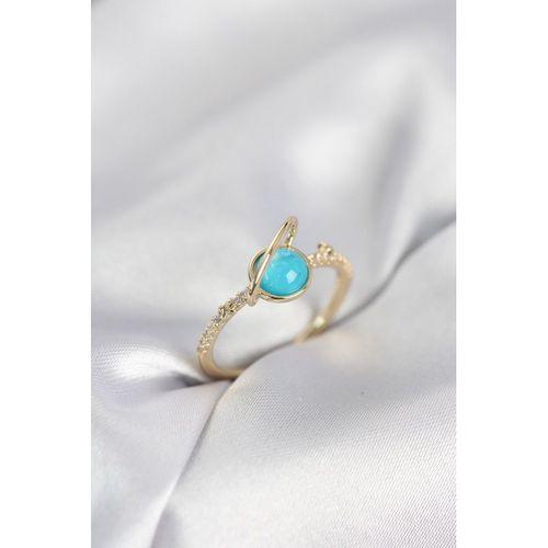 Gold Renk Zirkon Taşlı Satürn Model Kadın Yüzük