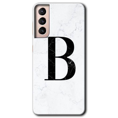 Galaxy S21 Kılıf HD Desen Baskılı Arka Kapak - Beyaz Mermer Desenli B Harfi